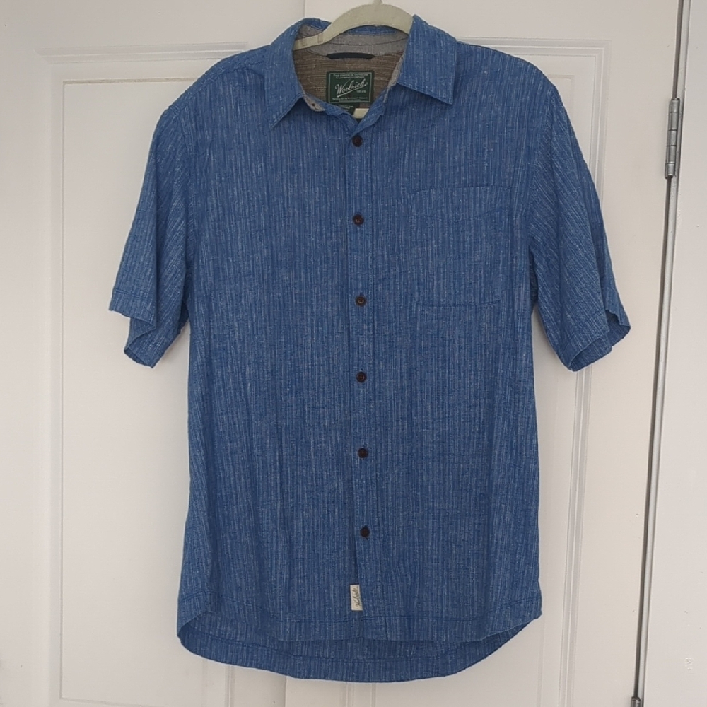 Woolrich Men's Short Sleeve Button Down Shirt Organic Cotton Blend